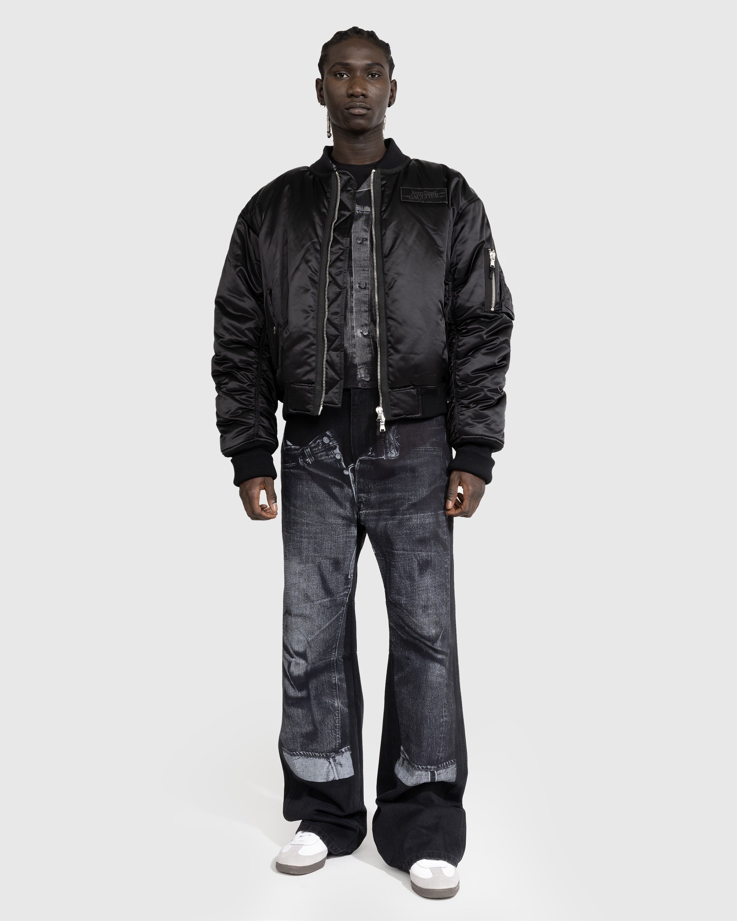 Jean Paul Gaultier Oversized Satin Bomber Jacket Black Grey
